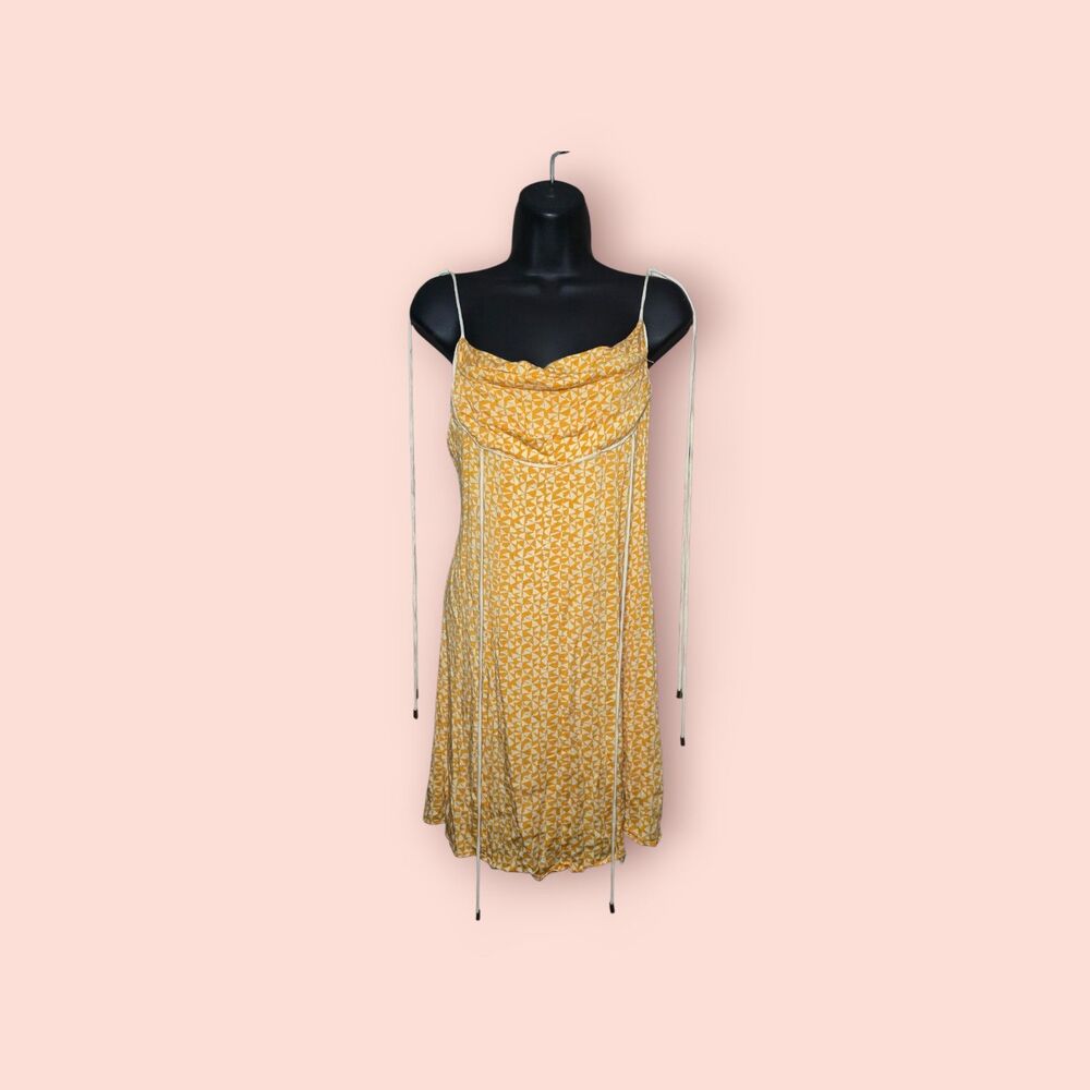 Free People Women Kai Tie Strap Minidress Yellow/White Geometric Pattern Medium